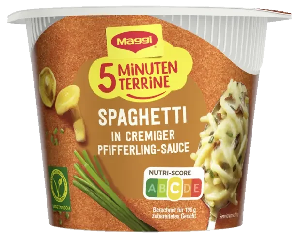 Maggi 5 Minuten Terrine Spagetti in Cremiger Pfifferling-Sauce 54g