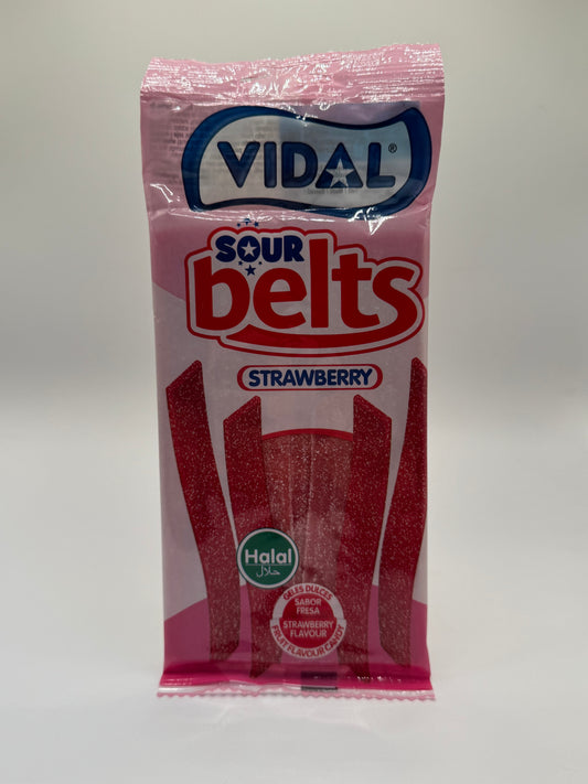 Vidal HALAL Sour Strawberry Belts 90g aus Spanien
