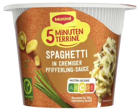 Maggi 5 Minuten Terrine Spagetti in Cremiger Pfifferling-Sauce 54g