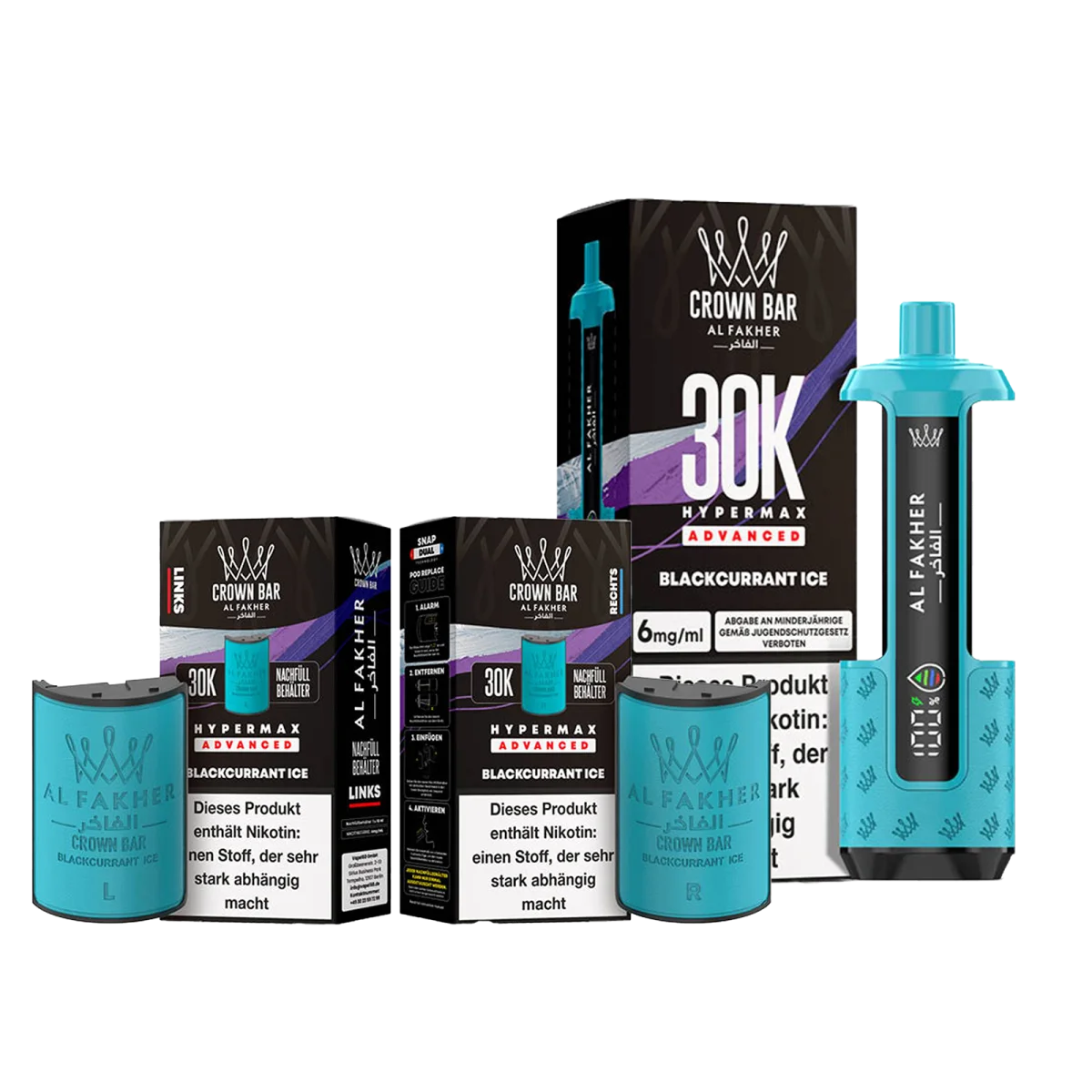 AL FAKHER - CROWN BAR - HYPERMAX - ADVANCED - 30K - BLACKCURRANT ICE 6mg/ml Nikotin